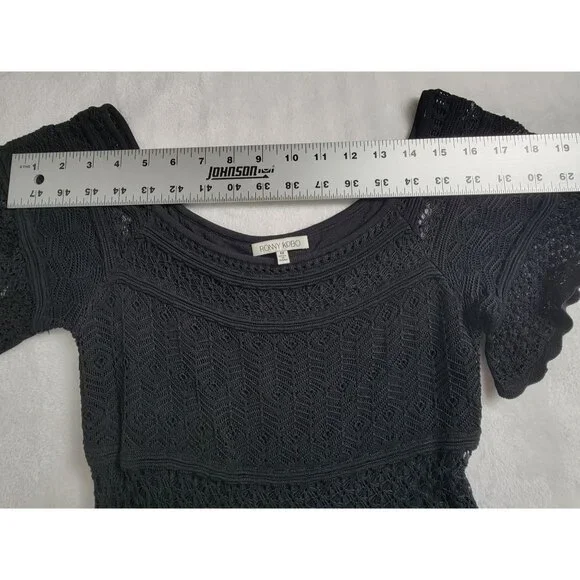 Ronny Kobo Womens Black Lace Knit Short Sleeve Mini Dress Size Medium Scoop Neck - Picture 6 of 9